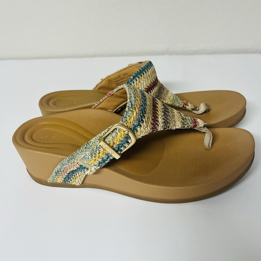 Aetrex Kate Sandals Womens 9.5 Multicolor Fabric Slip On Comfort Orthotic Wedge